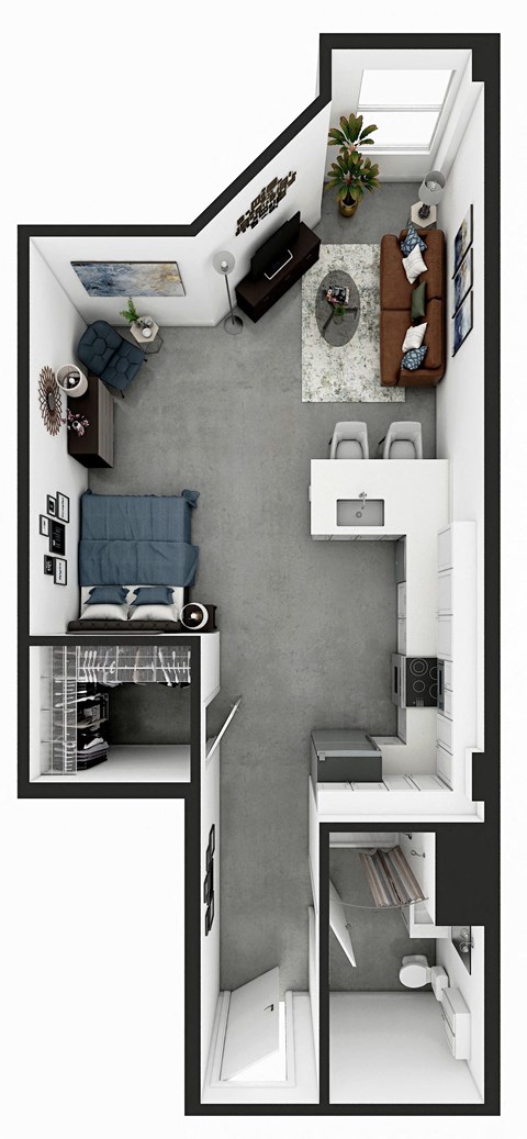 Studio Design 8 Floorplan Rendering Market Lofts on Third Apartments Homes Birmingham Alabama